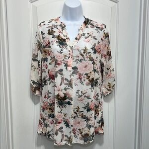 Siren Lily Floral Blouse in Pink and Cream